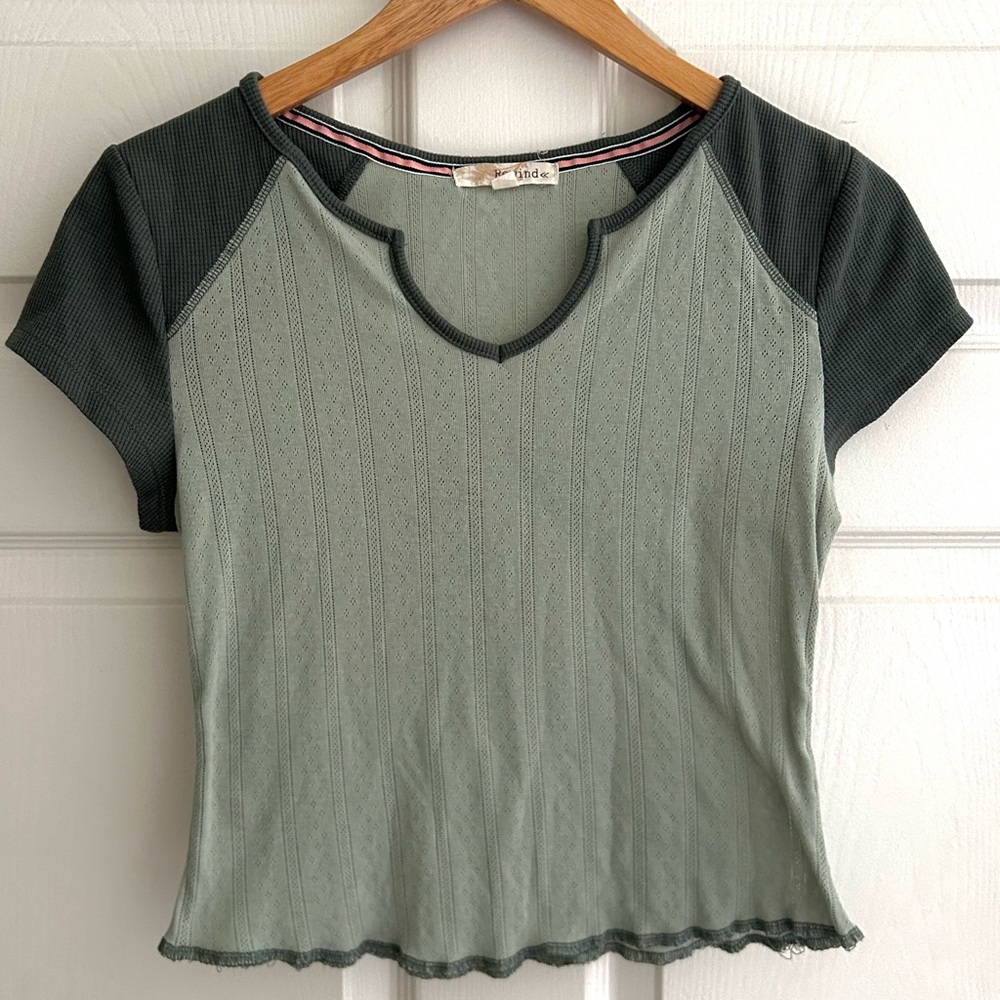 Rewind Two-Tone Green Short Sleeve Top
